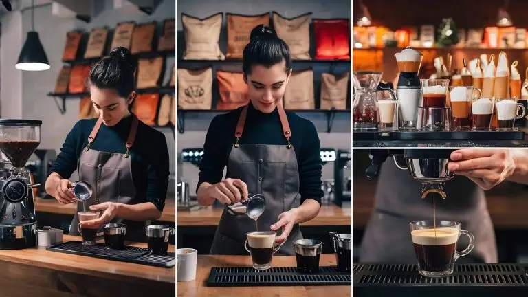 ברמן מכין אספרסו מאחורי דלפק בר איטלקי מסורתי